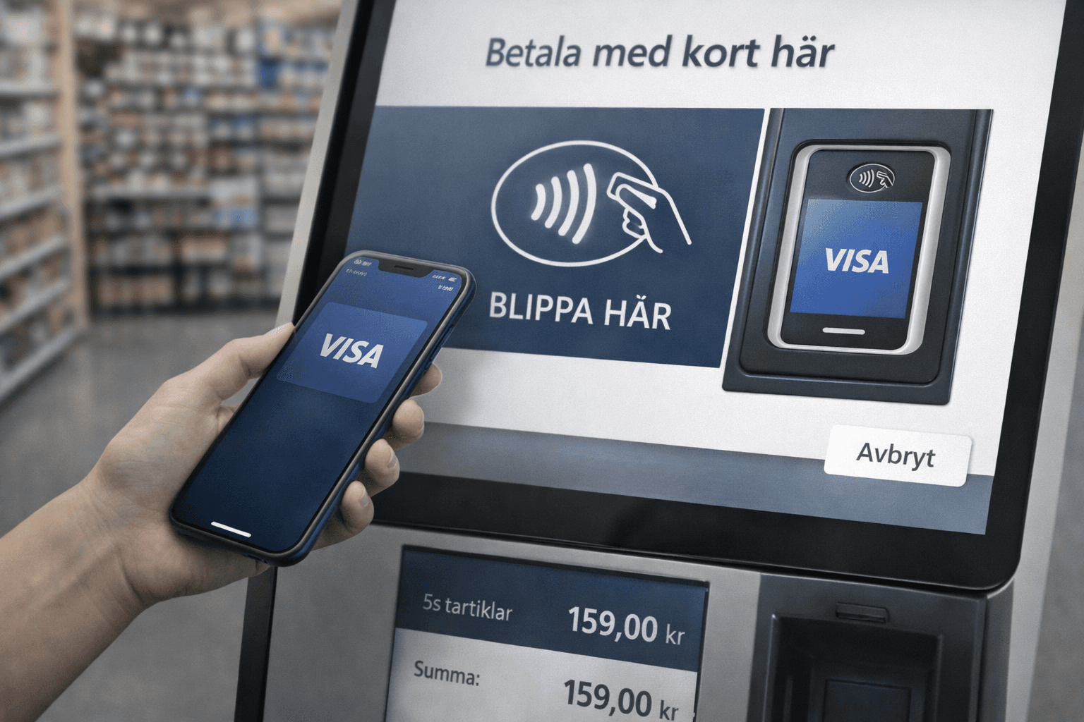 Kortterminal integrerad i kioskens skärm